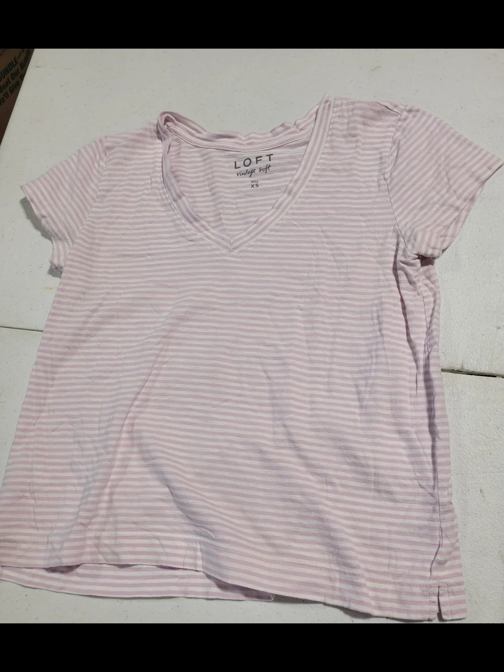 LOFT Vintage Soft Striped V-Neck Tee in Light Pink & White